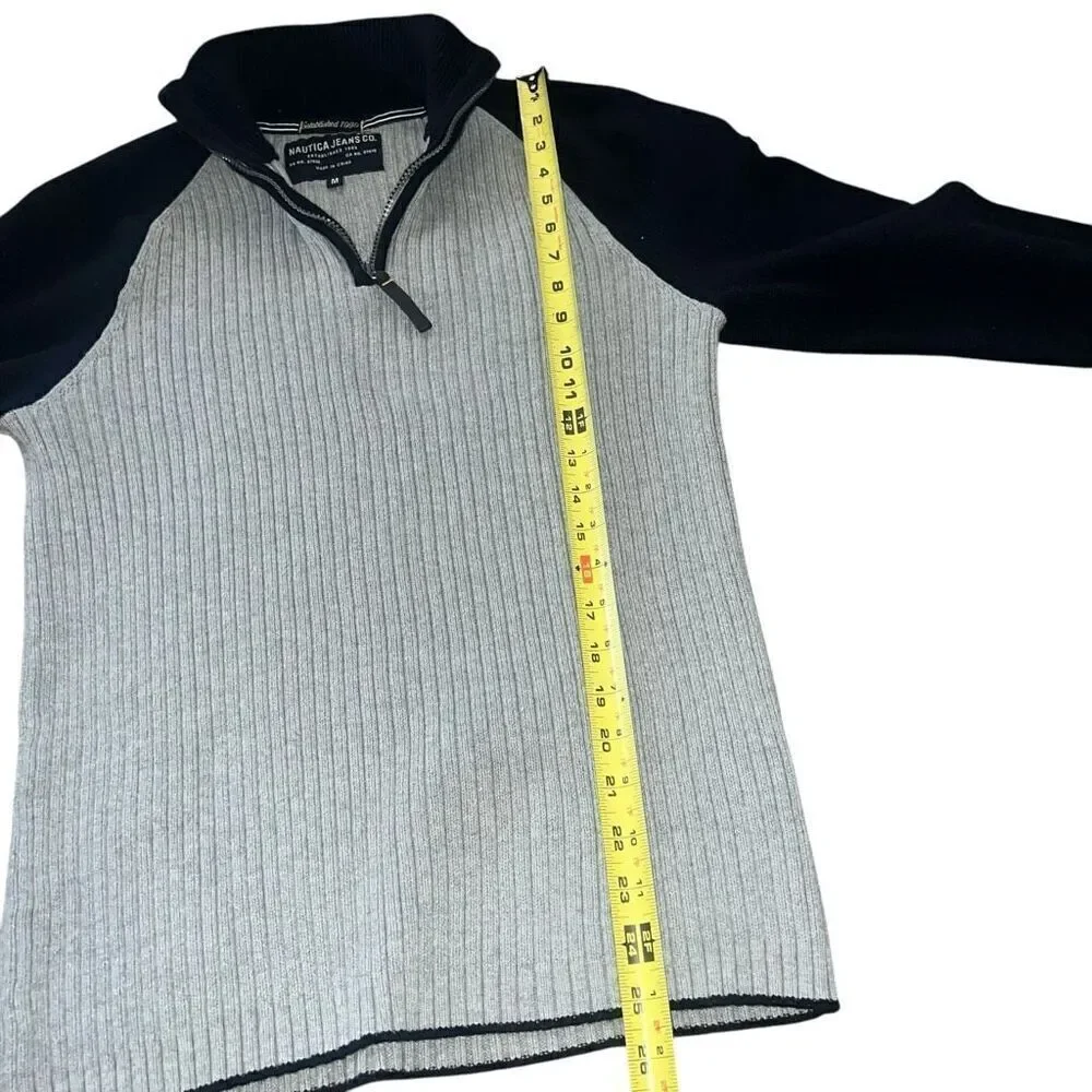 NAUTICA JEANS CO Men’s Navy Blue & Grey Knitted 1/4 Zip Sweater Size M